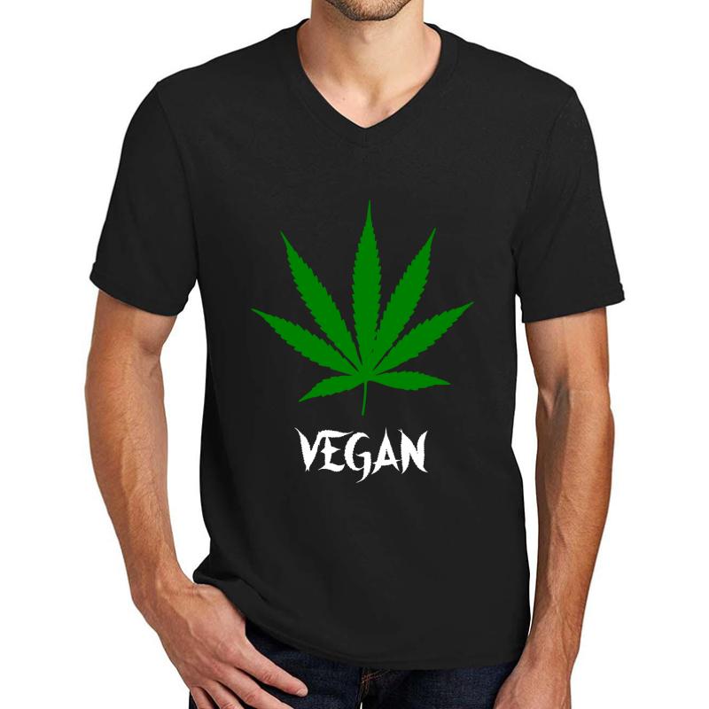 Vegan Cannabis Unisex V-Neck T-Shirt Men Black