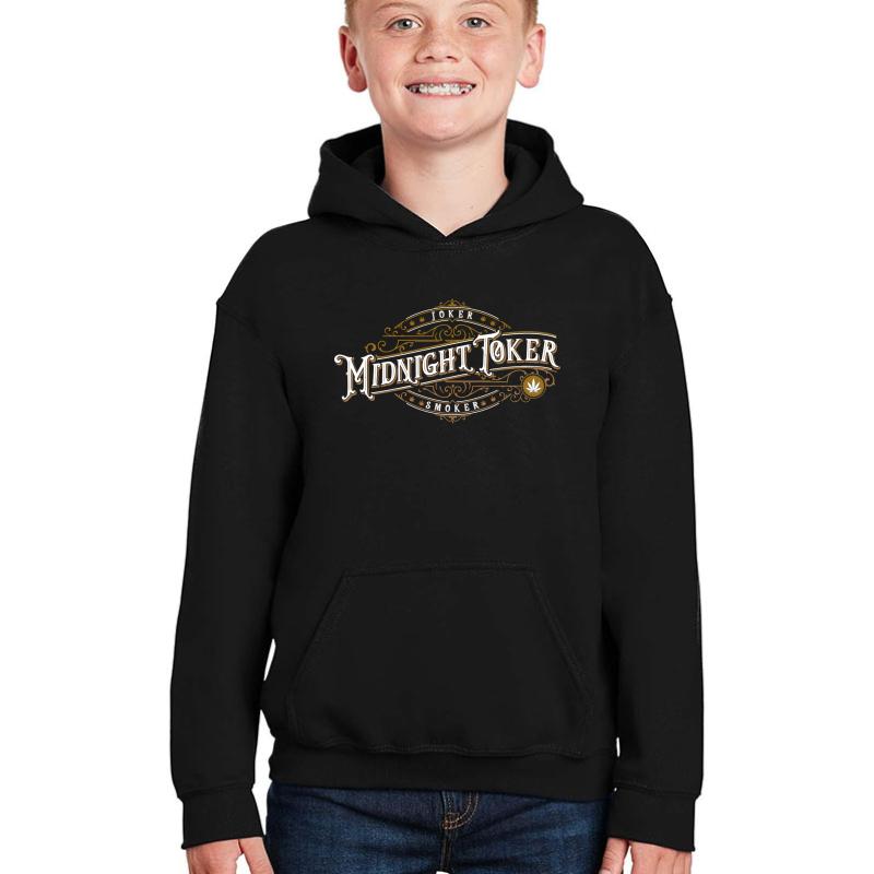 Vintage Joker Smoker Midnight Toker Cannabis Youth Hooded Sweatshirt Boy Black