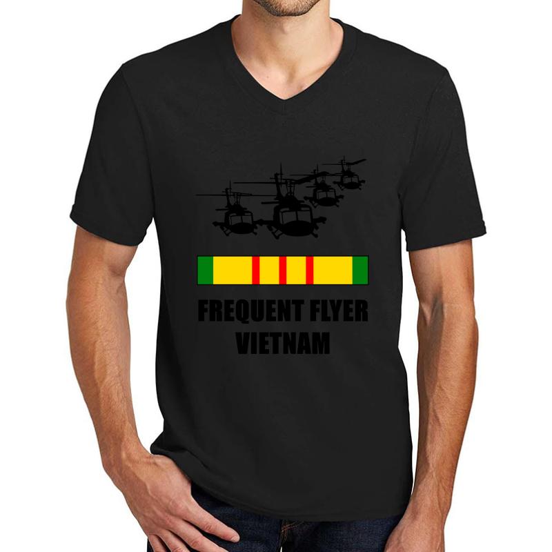 Vietnam Veteran Huey Frequent Flyer Time Was Served Unisex V-Neck T-Shirt Men Black