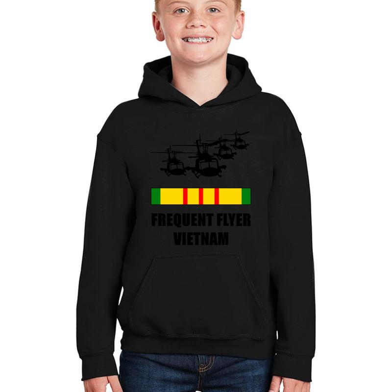 Vietnam Veteran Huey Frequent Flyer Time Was Served Youth Hooded Sweatshirt Boy Black