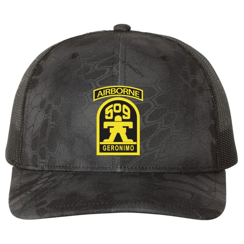 509Th Airborne Infantry Regiment Richardson Premium Trucker Snapback Cap  Kryptek Typhon Black