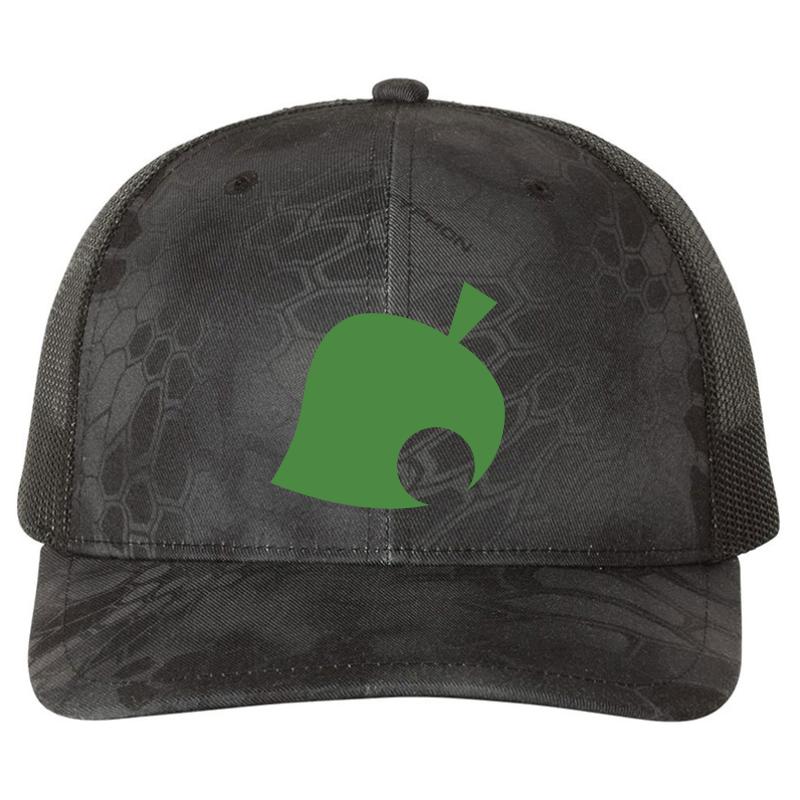 Animal Crossing Leaf Richardson Premium Trucker Snapback Cap  Kryptek Typhon Black