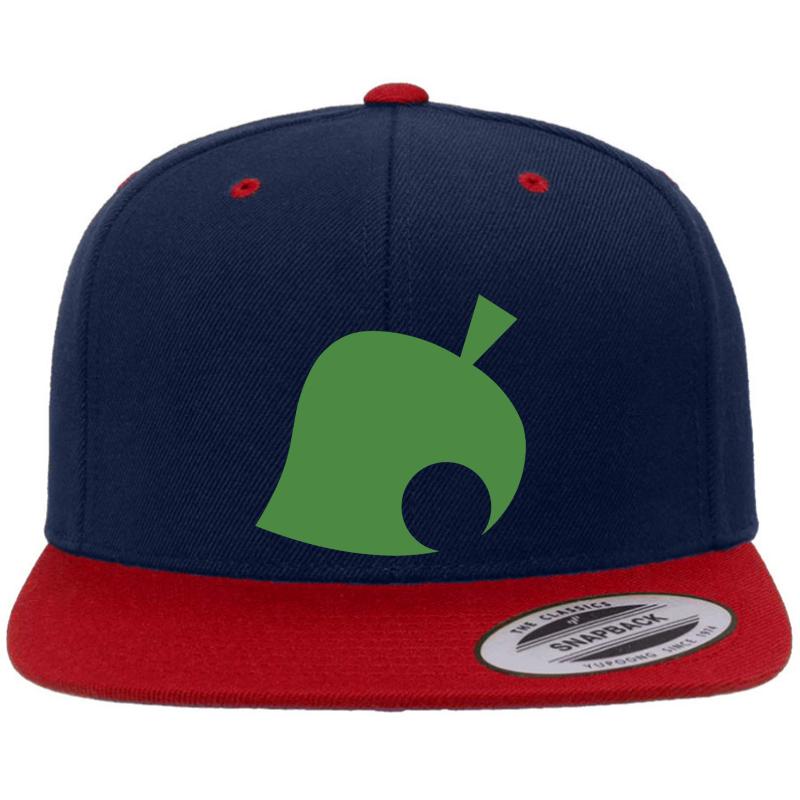 Animal Crossing Leaf Premium Flat Bill Snapback Cap  Navy