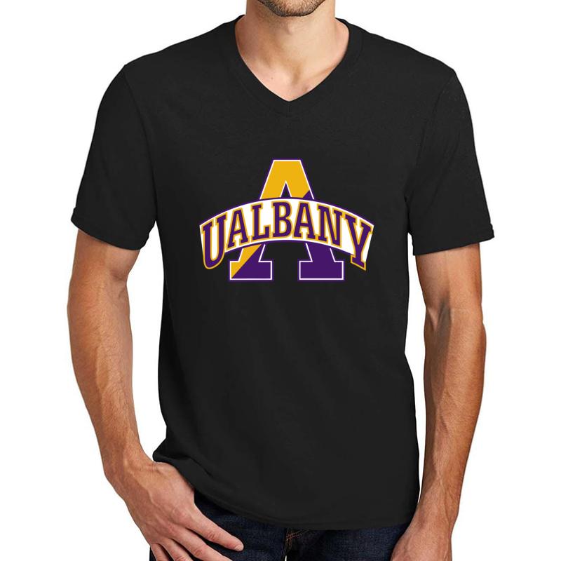 Ualbany Merch Unisex V-Neck T-Shirt Men Black