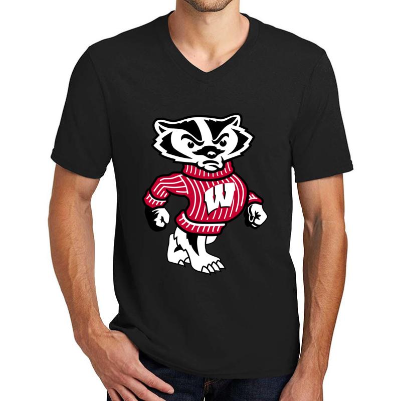 University Of Wisconsin Badgers Bucky Badger Unisex V-Neck T-Shirt Men Black