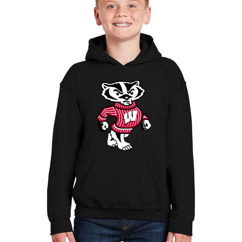 University Of Wisconsin Badgers Bucky Badger Youth Hooded Sweatshirt Boy Black