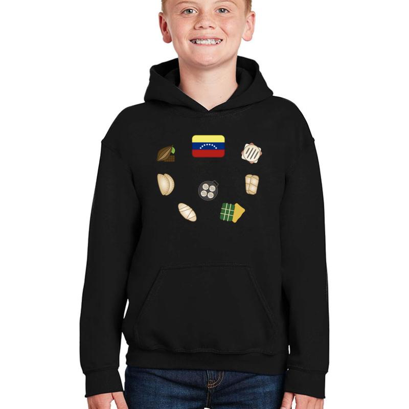 Venezuelan Food Pattern Youth Hooded Sweatshirt Boy Black