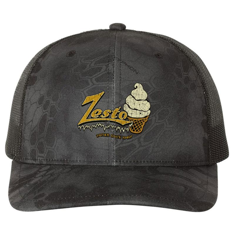 Zesto Drive-In Richardson Premium Trucker Snapback Cap  Kryptek Typhon Black