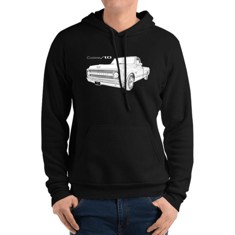 1970 C10 Unisex Hooded Sweatshirt Men Black