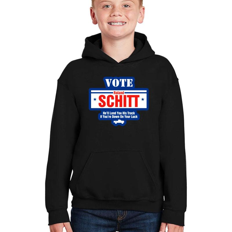 Vote For Roland Schitt Youth Hooded Sweatshirt Boy Black