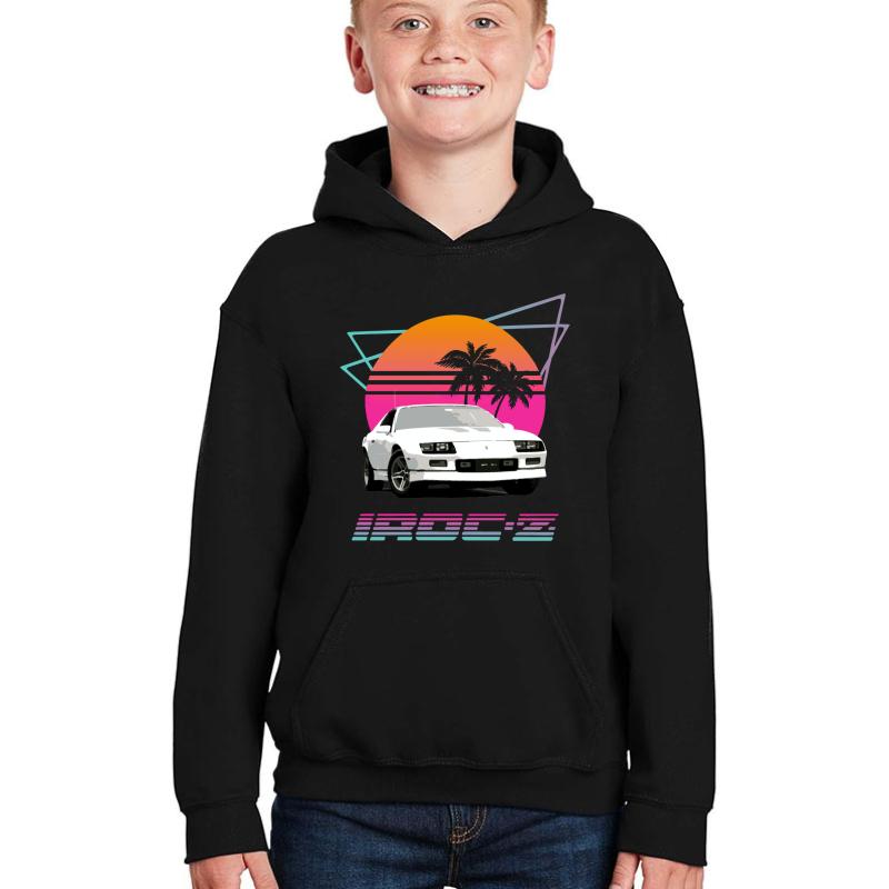 1980'S Retro Wave Chevy Camaro Iroc-Z Youth Hooded Sweatshirt Boy Black