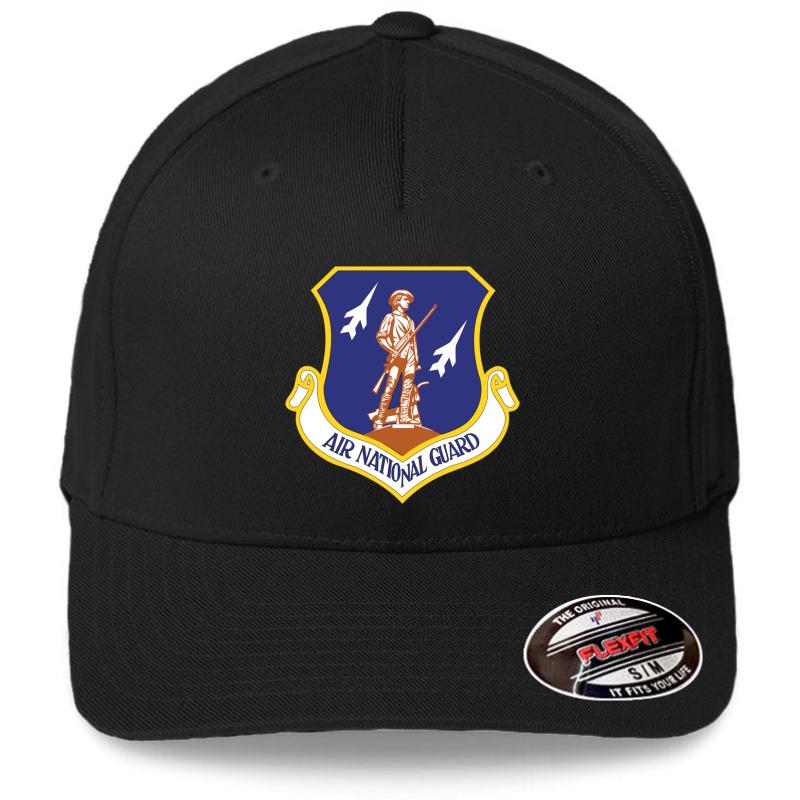 Air National Guard Military Veteran Air Force Patriotic Flexfit Baseball Cap  Black