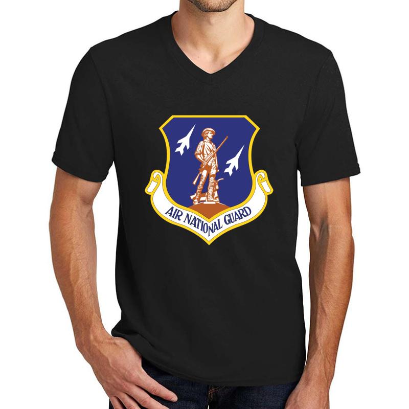 Air National Guard Military Veteran Air Force Patriotic Unisex V-Neck T-Shirt Men Black