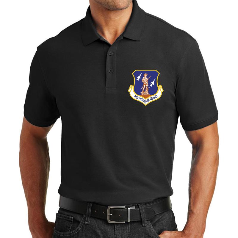 Air National Guard Military Veteran Air Force Patriotic Unisex Polo Jersey Sport Shirt Men Black