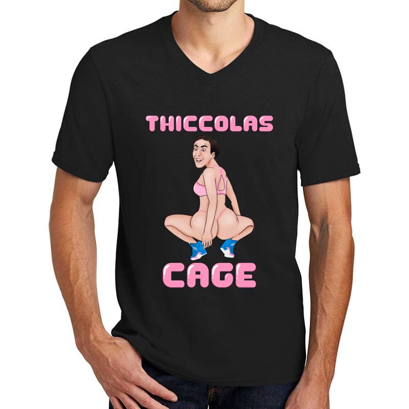 Thiccolas Cage - Dummy Thicc Nicolas Cage Meme Unisex V-Neck T-Shirt Men Black