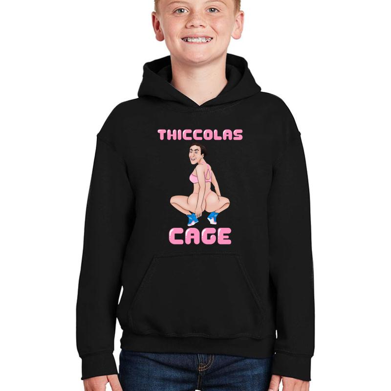 Thiccolas Cage - Dummy Thicc Nicolas Cage Meme Youth Hooded Sweatshirt Boy Black