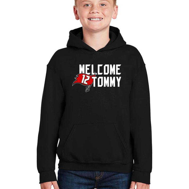 Welcome Tom Brady 12 New Bucs Youth Hooded Sweatshirt Boy Black