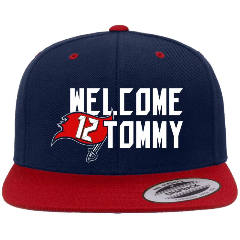 Welcome Tom Brady 12 New Bucs Premium Flat Bill Snapback Cap  Navy