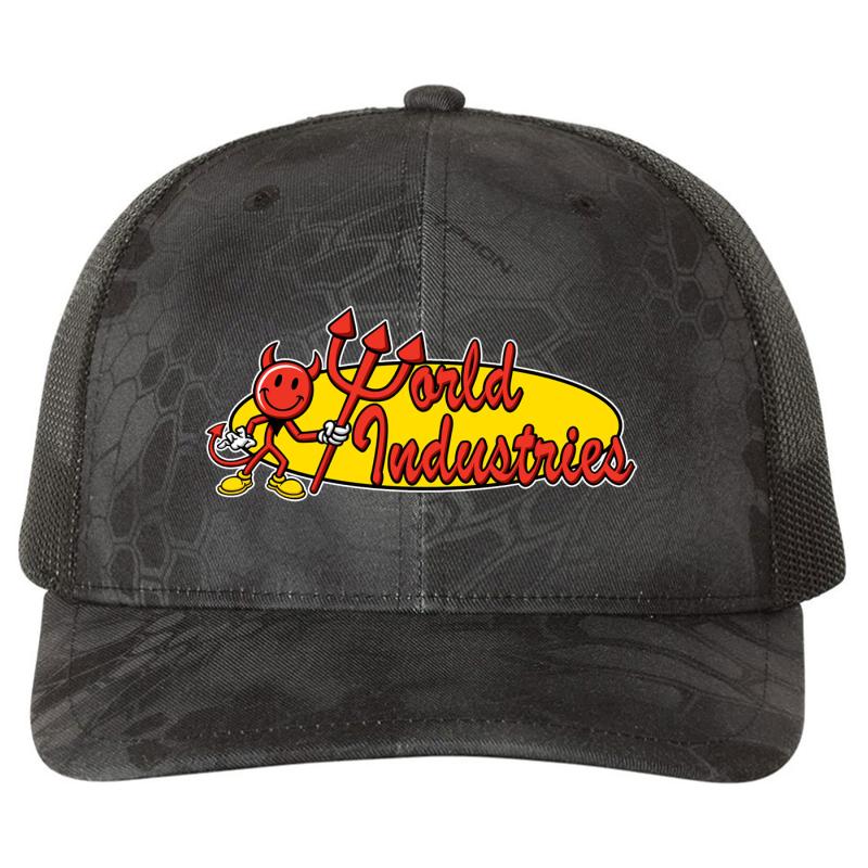 World Industries Devil Satan Hook Ups Skate Hookups Hook-Ups Vintage 90'S Richardson Premium Trucker Snapback Cap  Kryptek Typhon Black