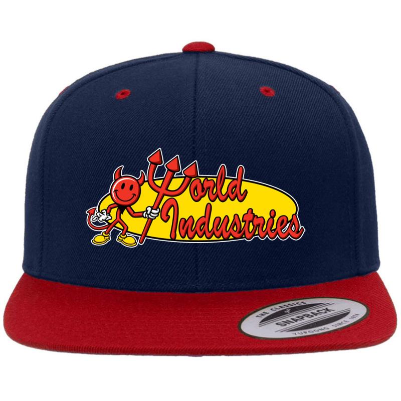 World Industries Devil Satan Hook Ups Skate Hookups Hook-Ups Vintage 90'S Premium Flat Bill Snapback Cap  Navy