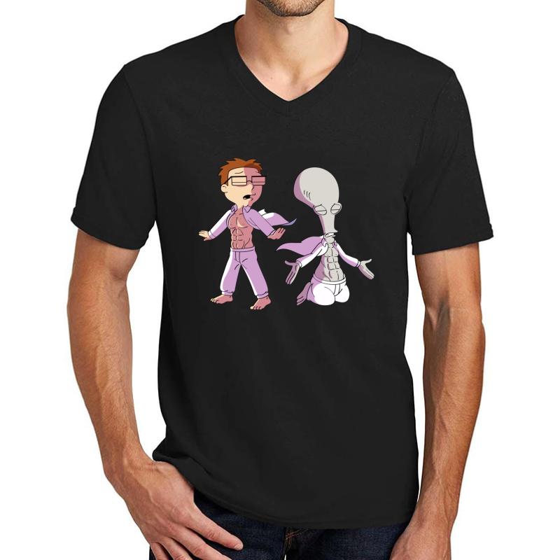 American Dad Roger And Steve Unisex V-Neck T-Shirt Men Black