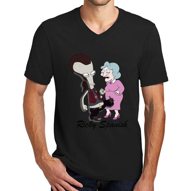 American Dad Roger Ricky Spanish Unisex V-Neck T-Shirt Men Black