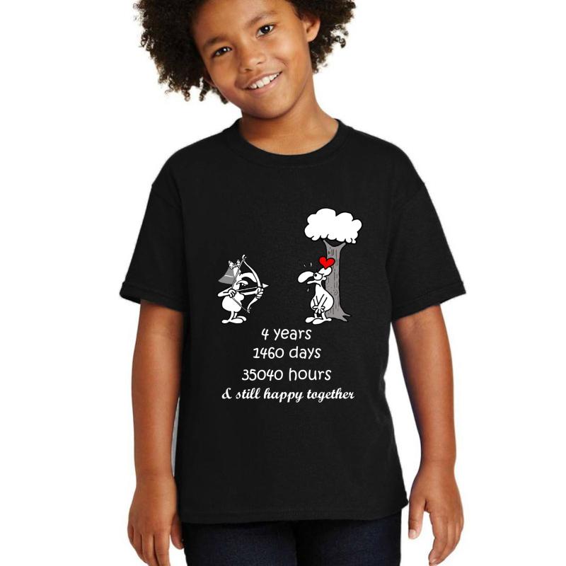 4Th Wedding Anniversary Gift For Him Her 4 Years Together 4 Years Of Marriage Anniversary Funny Couple Matching Youth T-Shirt Boy Black