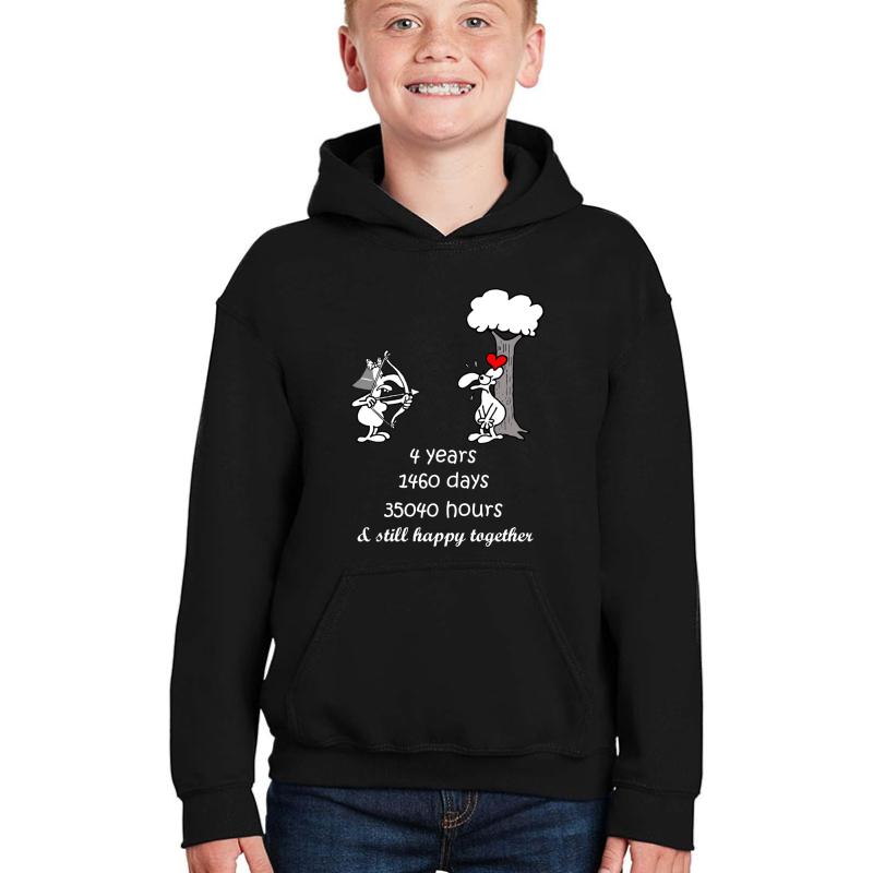 4Th Wedding Anniversary Gift For Him Her 4 Years Together 4 Years Of Marriage Anniversary Funny Couple Matching Youth Hooded Sweatshirt Boy Black