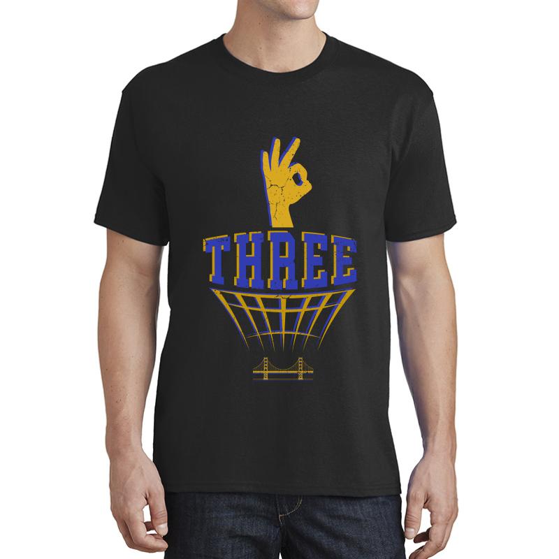 3 Point Shot Three Fingers Sign Steph Curry Golden State Warriors Basketball Unisex T-Shirt Men Black