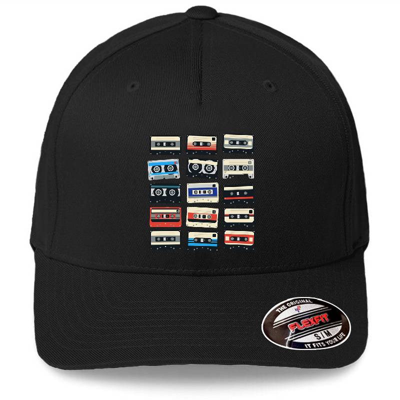 cassette tape graphic Richardson Premium Trucker Snapback Caps