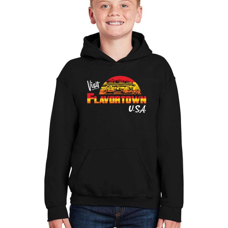 Visit Flavortown Usa Youth Hooded Sweatshirt Boy Black