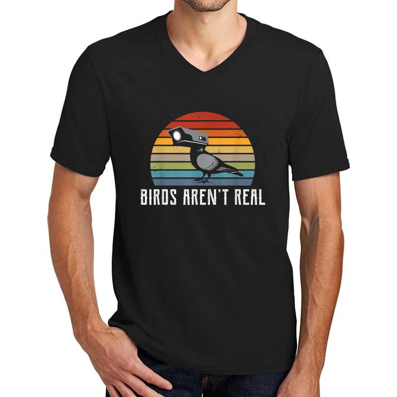 Vintage Birds Aren't Real Unisex V-Neck T-Shirt Men Black