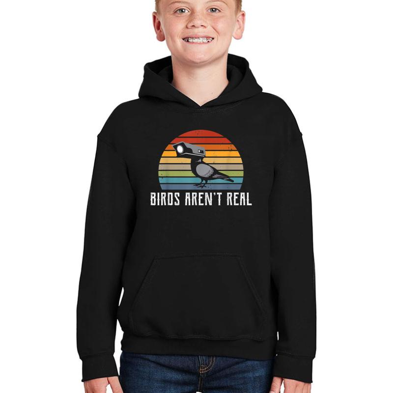 Vintage Birds Aren't Real Youth Hooded Sweatshirt Boy Black