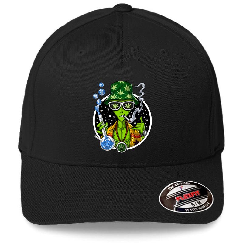 Weed Alien Stoner Flexfit Baseball Cap  Black