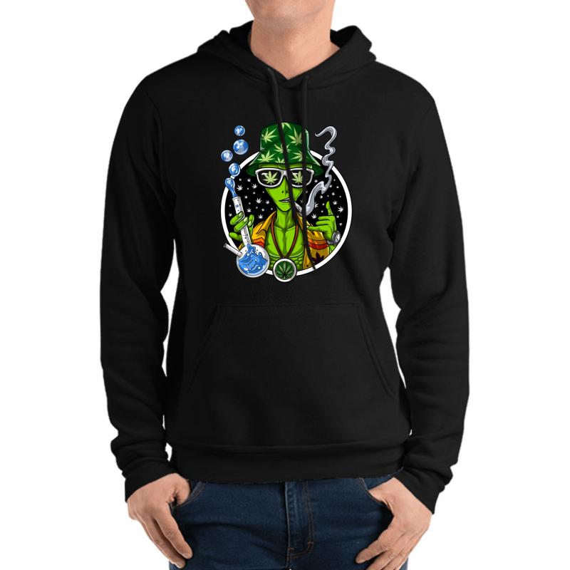 Weed Alien Stoner Unisex Hooded Sweatshirt Men Black