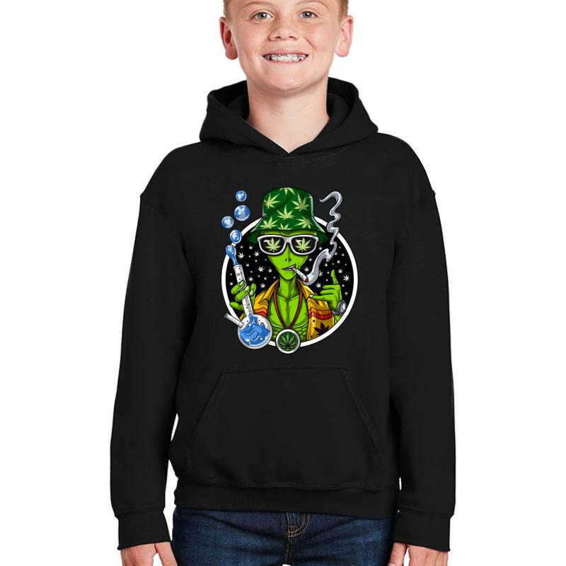 Weed Alien Stoner Youth Hooded Sweatshirt Boy Black