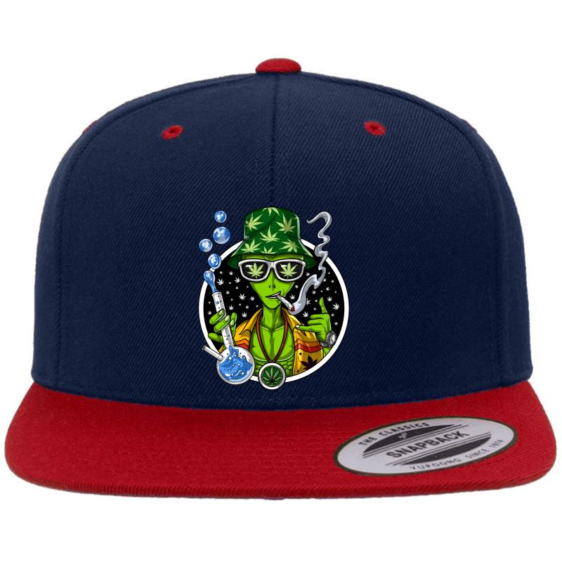 Weed Alien Stoner Premium Flat Bill Snapback Cap  Navy