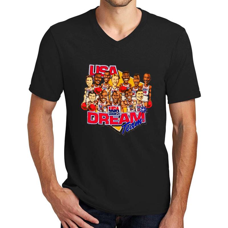 Usa Dream Team Retro Unisex V-Neck T-Shirt Men Black