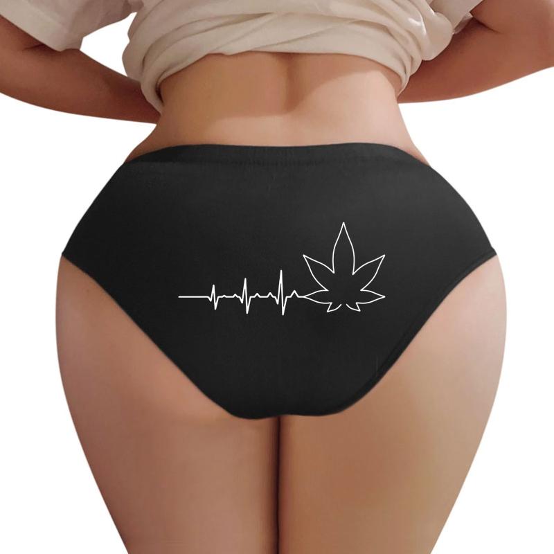 Weed Heartbeat Cannabis Clothes Weed Designs  Women Underwear Panties Women Black