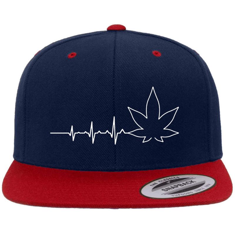 Weed Heartbeat Cannabis Clothes Weed Designs  Premium Flat Bill Snapback Cap  Navy