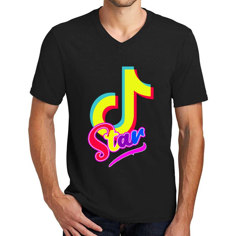 Tiktok Star Neon Color Unisex V-Neck T-Shirt Men Black