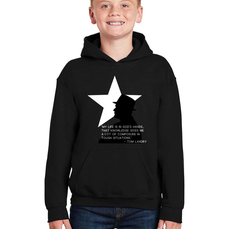 Tom Landry My Life Is In Gods Hands Youth Hooded Sweatshirt Boy Black