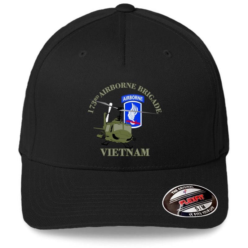 173Rd Airborne Vietnam -Uh-1 Gunship Flexfit Baseball Cap  Black