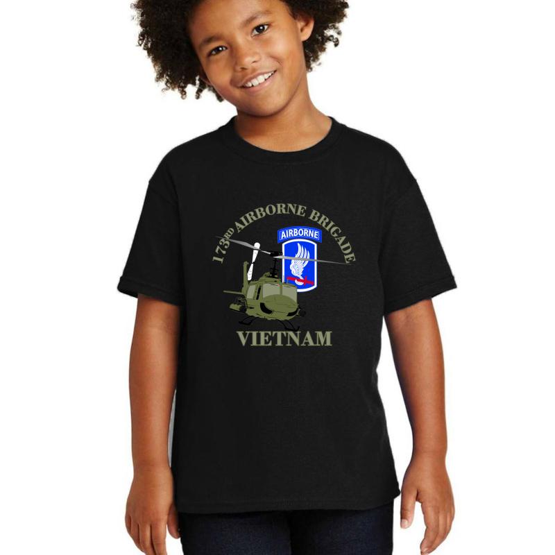 173Rd Airborne Vietnam -Uh-1 Gunship Youth T-Shirt Boy Black