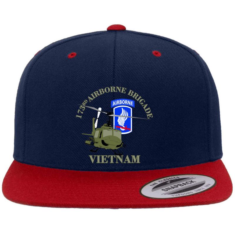 173Rd Airborne Vietnam -Uh-1 Gunship Premium Flat Bill Snapback Cap  Navy