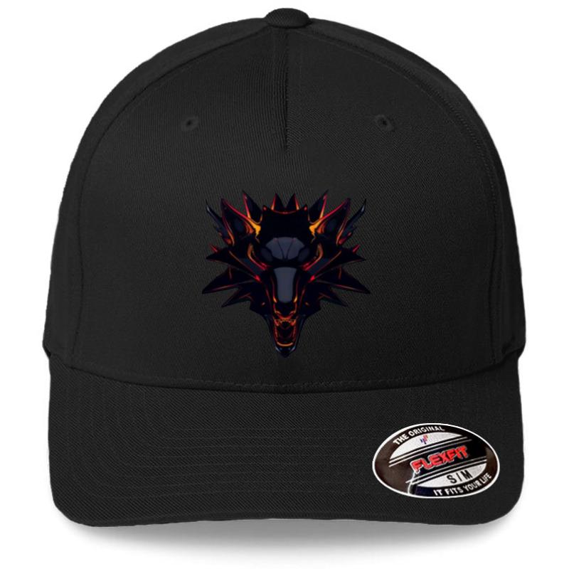 Witcher School Of Wolf - Black & Lava Symbol Flexfit Baseball Cap  Black