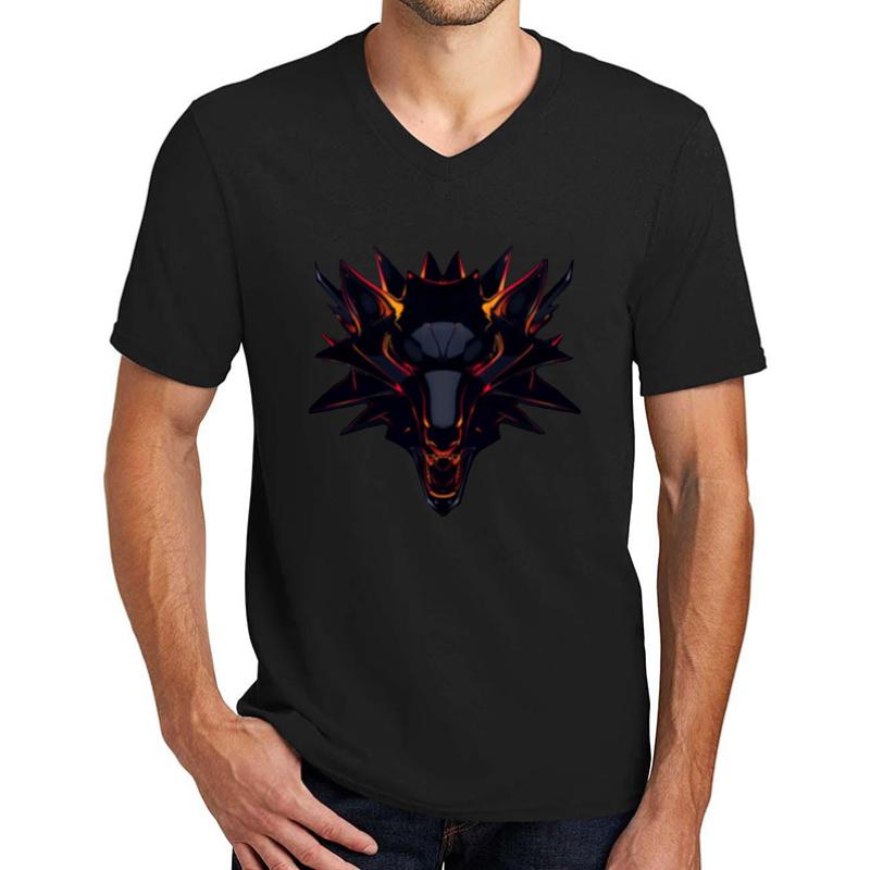 Witcher School Of Wolf - Black & Lava Symbol Unisex V-Neck T-Shirt Men Black