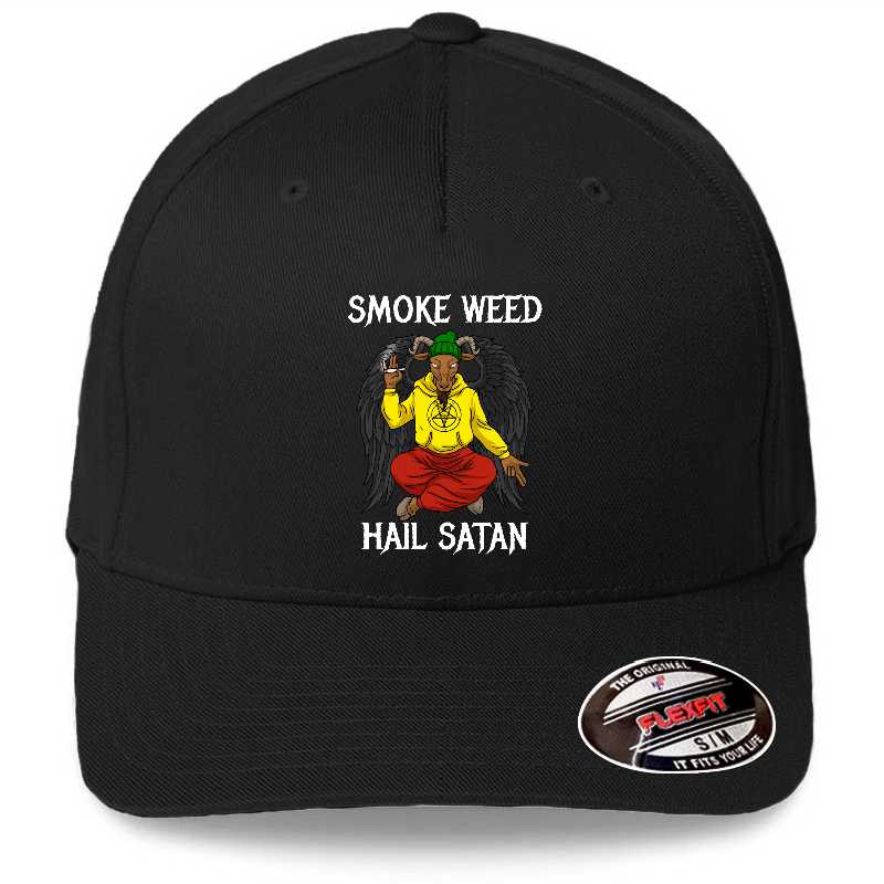 Smoke Weed Hail Satan Tshirt Men Cannabis Shirt Women Stoner Premium Flat Bill Snapback Caps