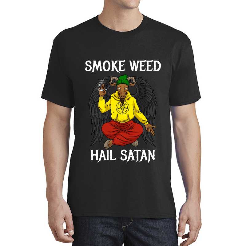 Smoke Weed Hail Satan Tshirt Men Cannabis Shirt Women Stoner Premium Flat Bill Snapback Caps