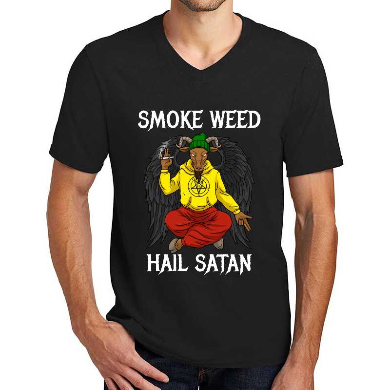 Smoke Weed Hail Satan Tshirt Men Cannabis Shirt Women Stoner Premium Flat Bill Snapback Caps
